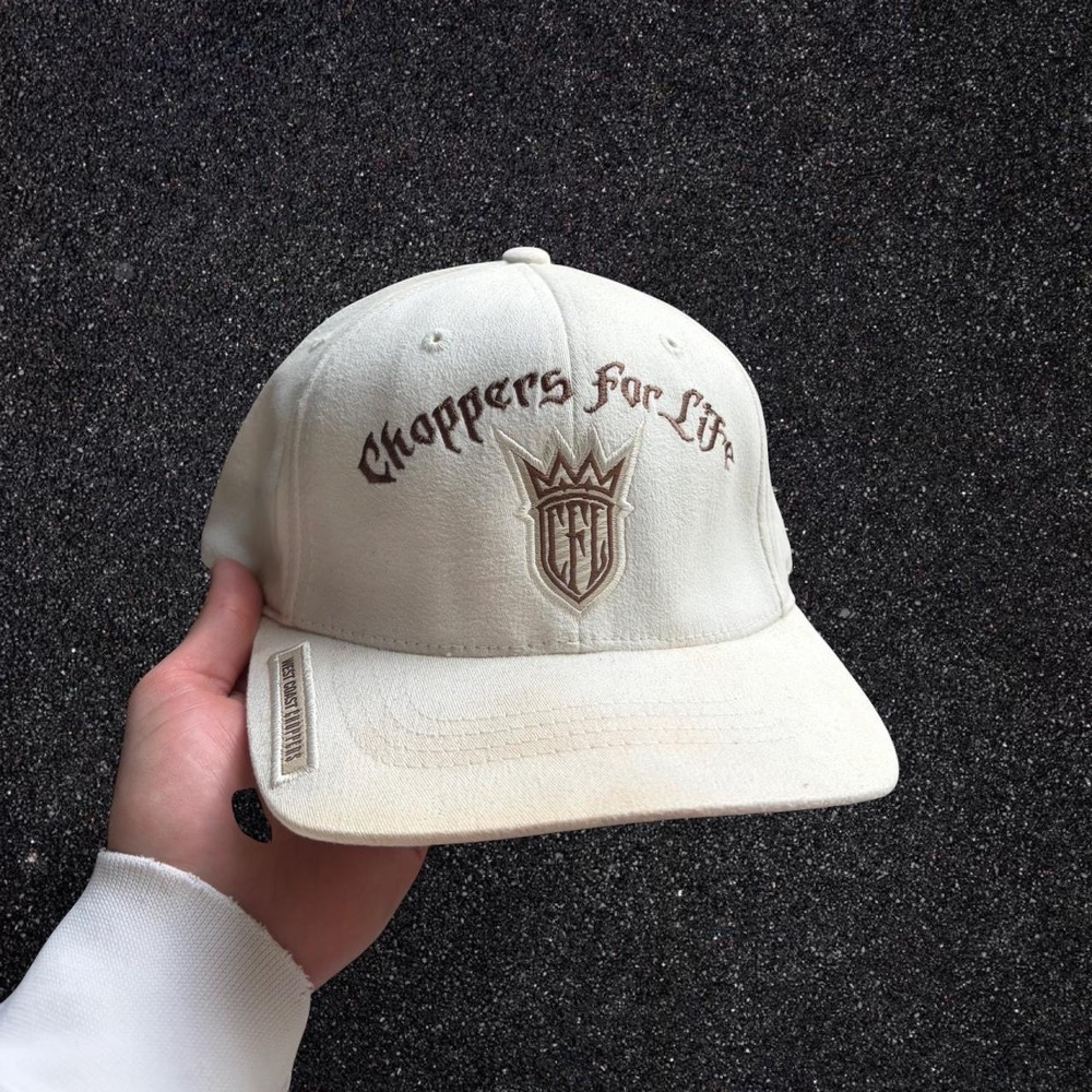West Coast Choppers For Life Fitted Hat Size 7 1/4 Cream Brown CFL Logo Cap LBC